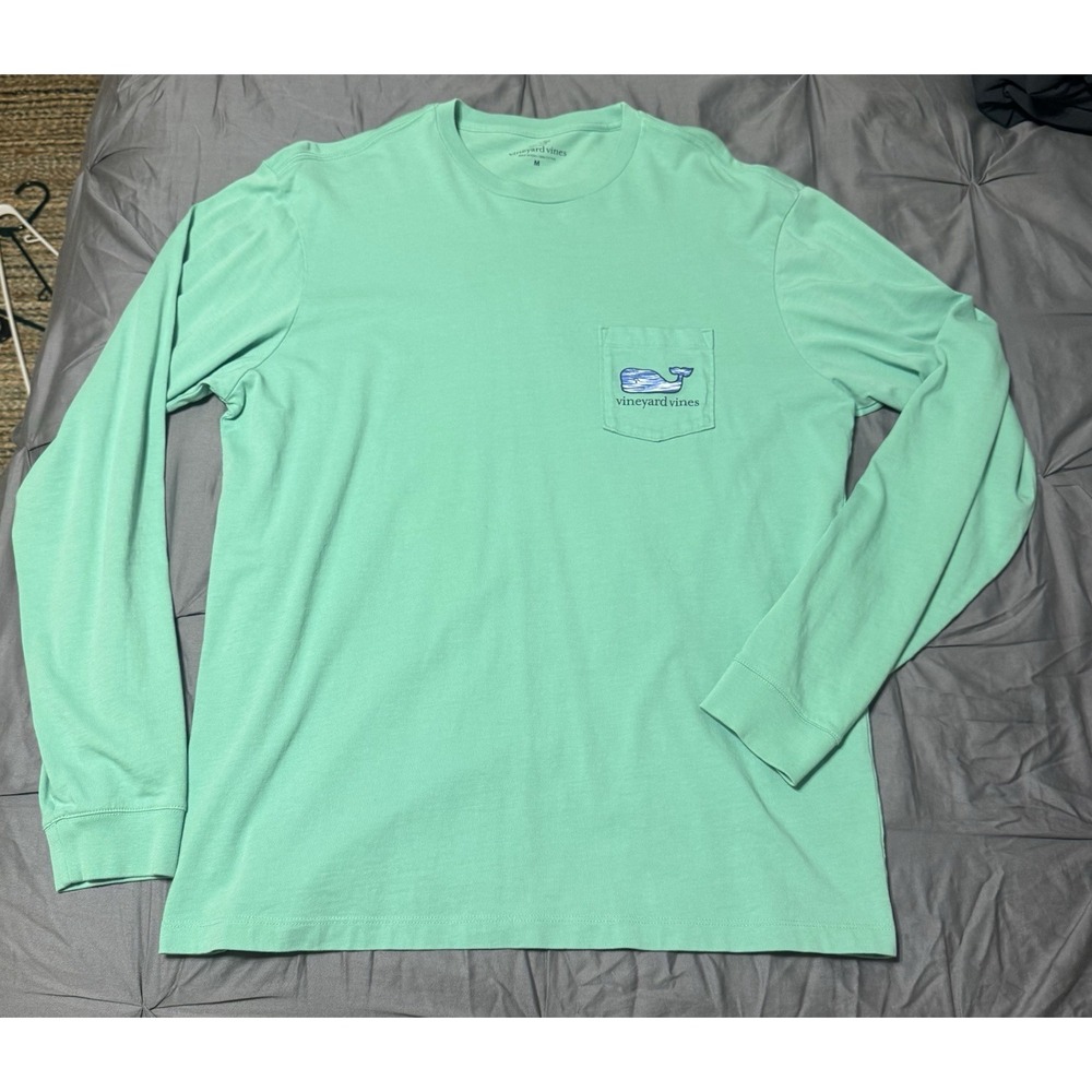 Vineyard Vines Mens Long Sleeve Crew Neck Pocket Tee Whale Logo Green M